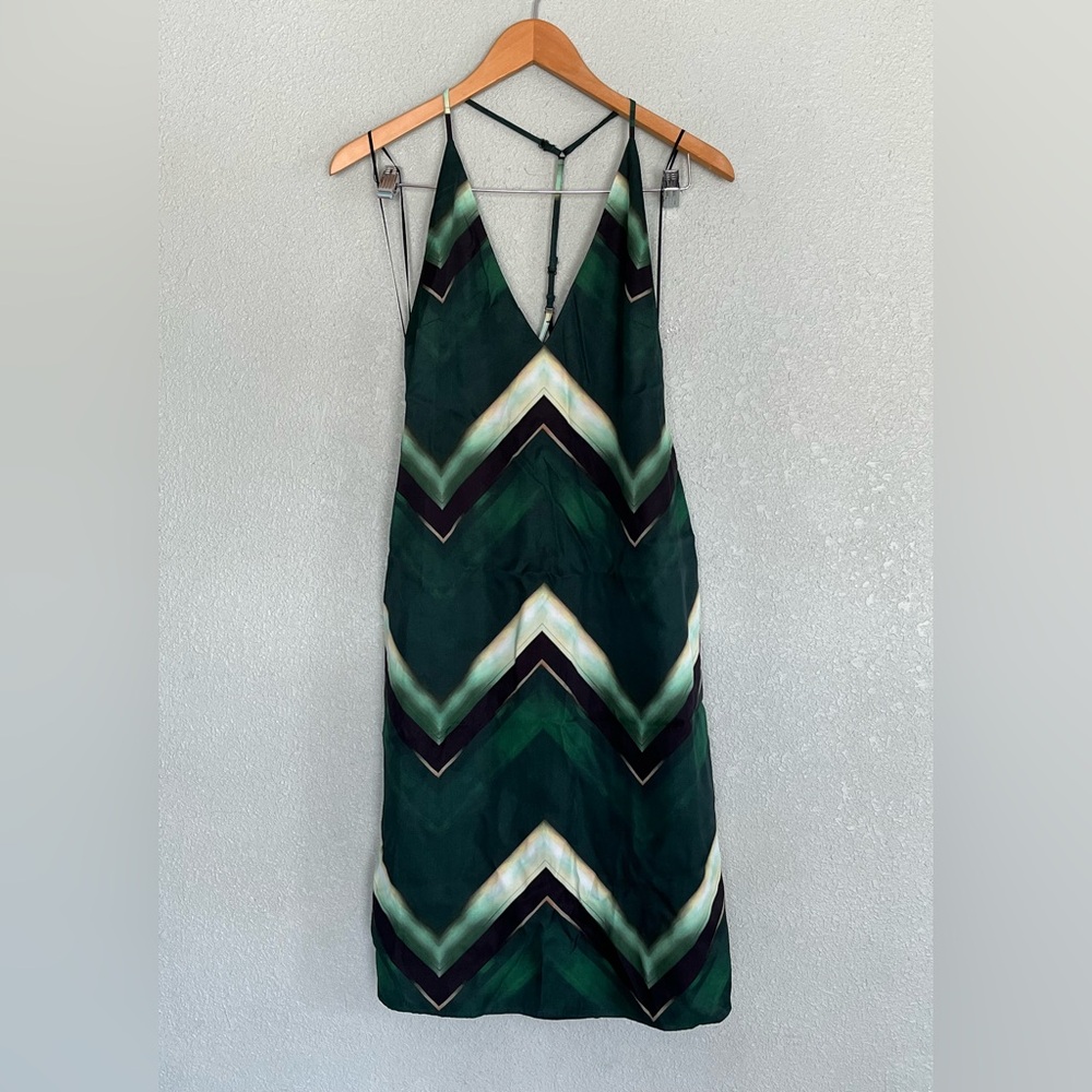 H&M Studio Collection Green Chevron Pattern Dress